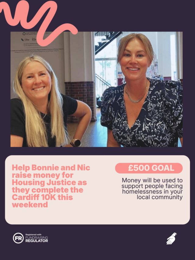 This weekend, our CEO Bonnie and Director for Wales Nic will be taking on the Cardiff 10K to raise money for Housing Justice.

Could you donate to their fundraiser? https://www.justgiving.com/campaign/nicolas-cardiff-10km?fbclid=IwY2xjawT7uMhwZG9mAWV4dG4DYWVtAjEwAGJyaWQRMUk3ZlVKU3NTeW5pNzdVdnJzcnRjBmFwcF9pZBAyMjIwMzkxNzg4MjAwODkyAAEeiyXGfb8yaTCuaBjB72q4lEPBYGXhNVJFx3770kGnOP6xg3aSCv06tvhv1JU_aem_zKBNFRANnZZuxP9CoeiRkQ

They’re running to help support our work alongside people facing homelessness, helping create hope, provide practical support and work towards a future where everyone has a safe place to call home.

If you can, please support their fundraising and help us continue this vital work. Every donation, big or small, makes a difference. 🙌

Good luck, Bonnie and Nic! We’ll be cheering you on every step of the way! 🏃‍♀️🏃‍♂️🎉

#Cardiff10K #HousingJustice #RunForHousingJustice #EndHomelessness