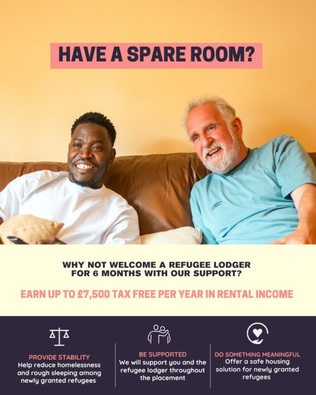 🏡 Got a spare room? You could help someone find a place to call home.

Could you open your home to a newly granted refugee for 6 months, while earning an income?

Housing Justice is looking for resident landlords in London, Cardiff and Newport who have a spare room and want to make a difference.

💚 Earn an income. 🏠 Make use of your spare room. 🤝 Help someone take the next step towards a more settled future.

You don't need to do it alone, we'll support you throughout the process.

📩 Get in touch to find out more: https://housingjustice.org.uk/refugee-lodgings/become-a-landlord

#HousingJustice #ResidentLandlords #CommunityHosting #RefugeeSupport #London #Cardiff #Newport