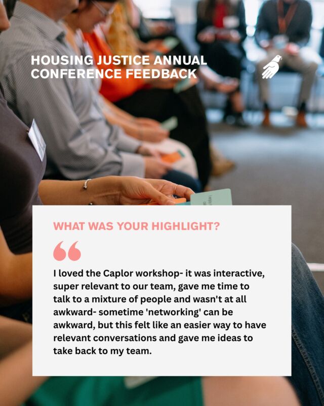 It's been 1 month since our Faith & Communities Annual Conference, and we've been looking through the feedback from attendees.

It was encouraging to hear that one of the biggest highlights for many people was simply having the opportunity to connect with others across the homelessness sector, share experiences, and feel part of a wider network working towards the same goal.

The Leadership Development session with Caplor Horizons was a particular standout, with attendees describing it as interactive, relevant and full of practical ideas to take back to their teams.

Thank you to everyone who joined us and helped create a day of learning, reflection and connection. We're already looking forward to bringing the network together again next year.

#HousingJustice #Homelessness #FaithAndCommunity #HousingJusticeConference
